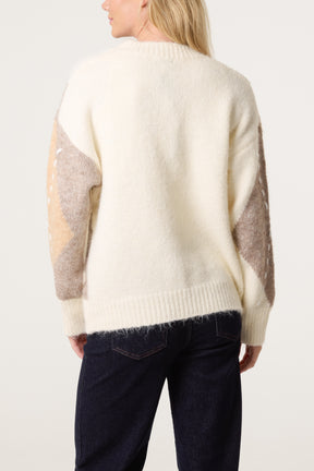 Stitched Argyle Pattern Jumper