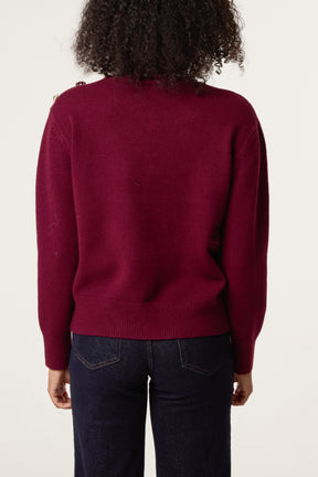 Jewelled Shoulder High Neck Jumper