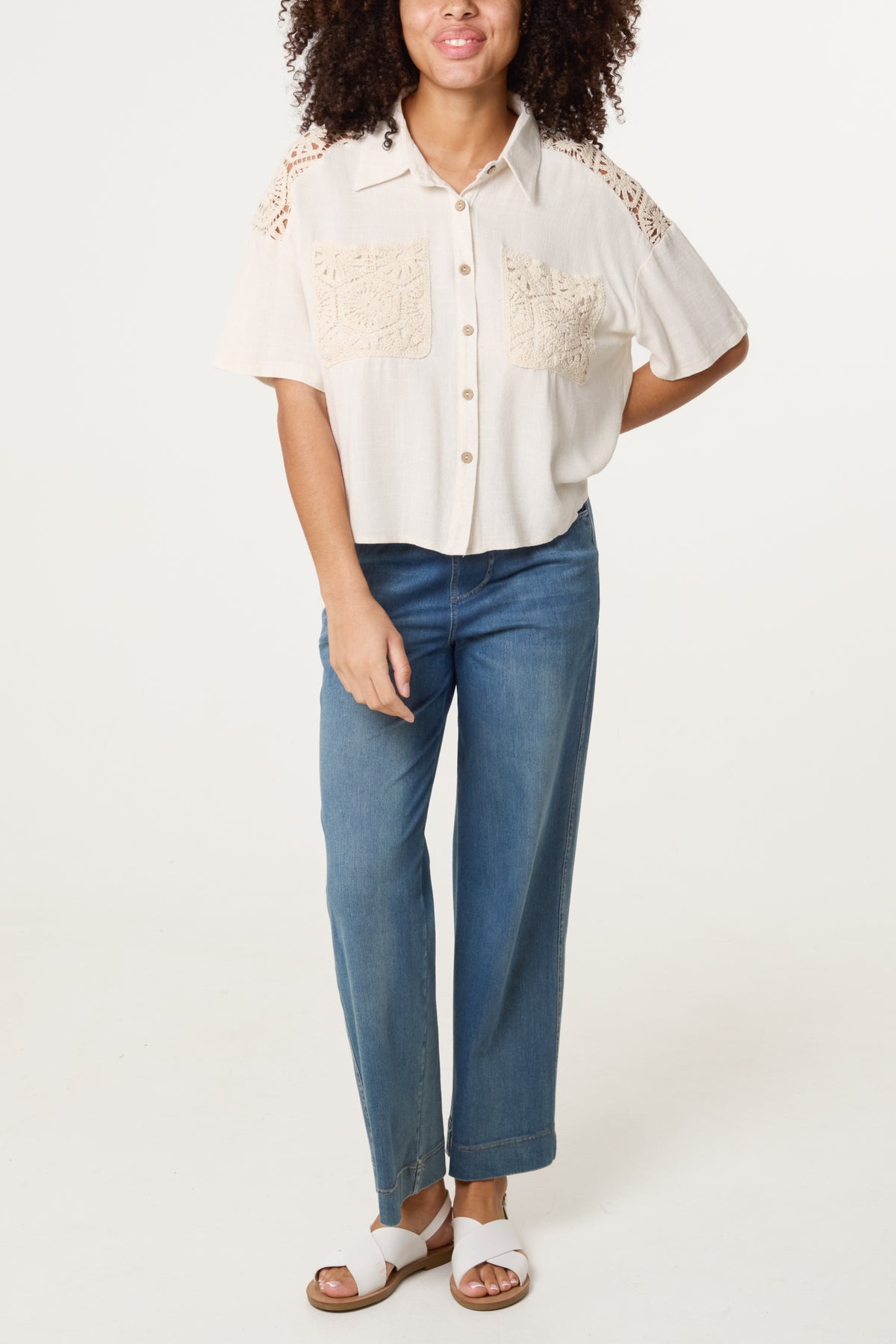 Crochet & Linen Loose Fit Shirt