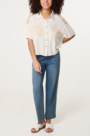 Crochet & Linen Loose Fit Shirt