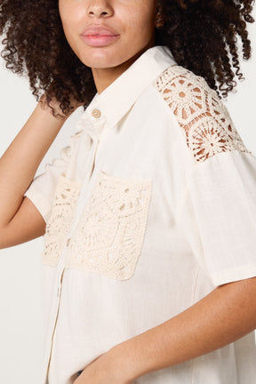 Crochet & Linen Loose Fit Shirt