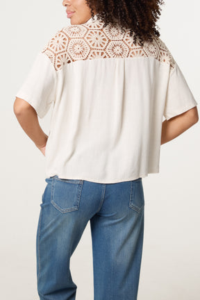 Crochet & Linen Loose Fit Shirt