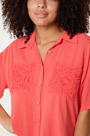 Crochet & Linen Loose Fit Shirt