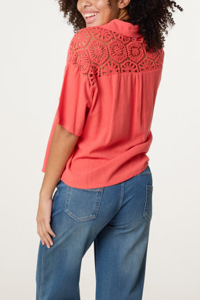 Crochet & Linen Loose Fit Shirt
