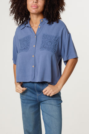 Crochet & Linen Loose Fit Shirt