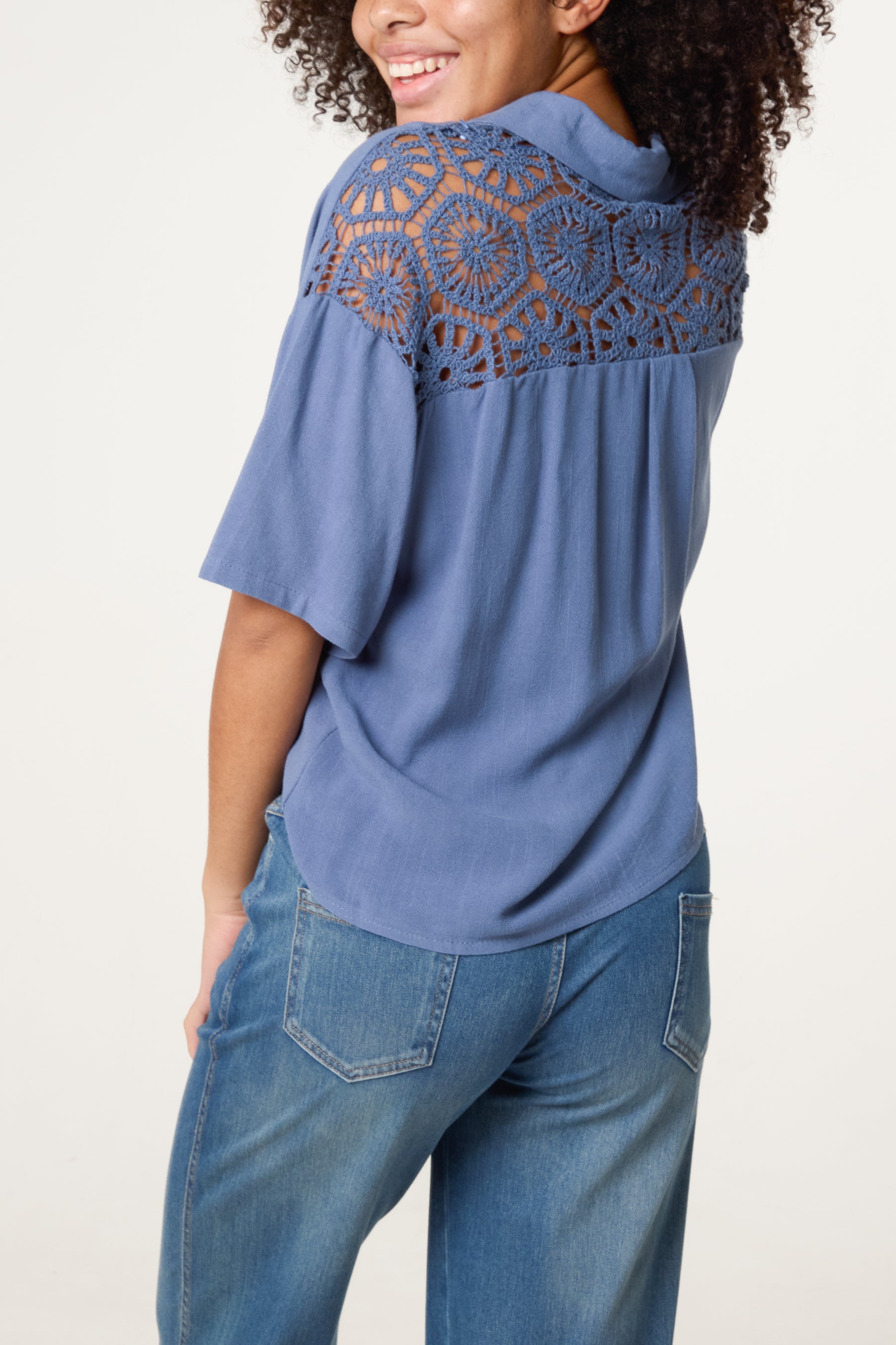 Crochet & Linen Loose Fit Shirt