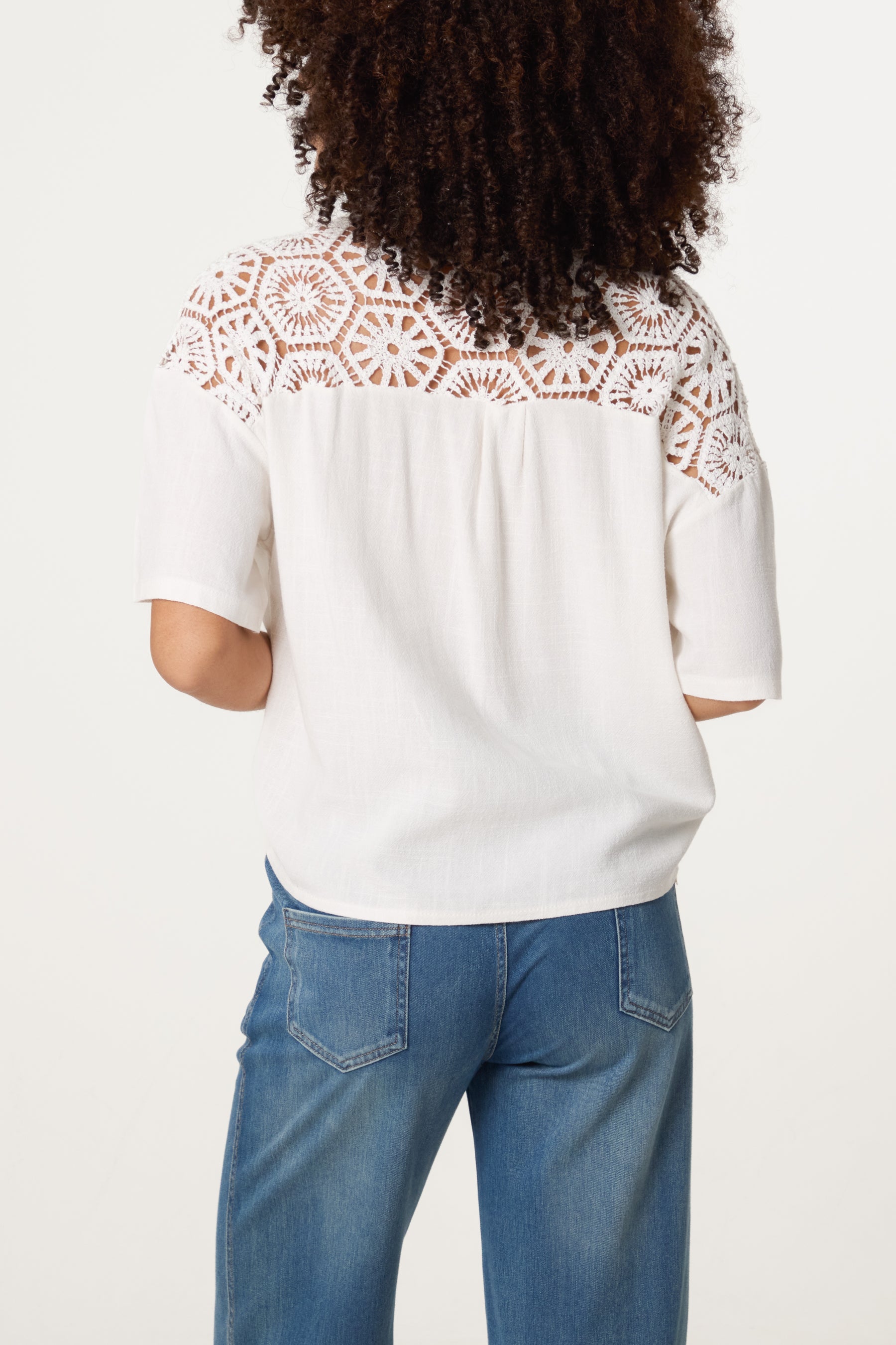 Crochet & Linen Loose Fit Shirt