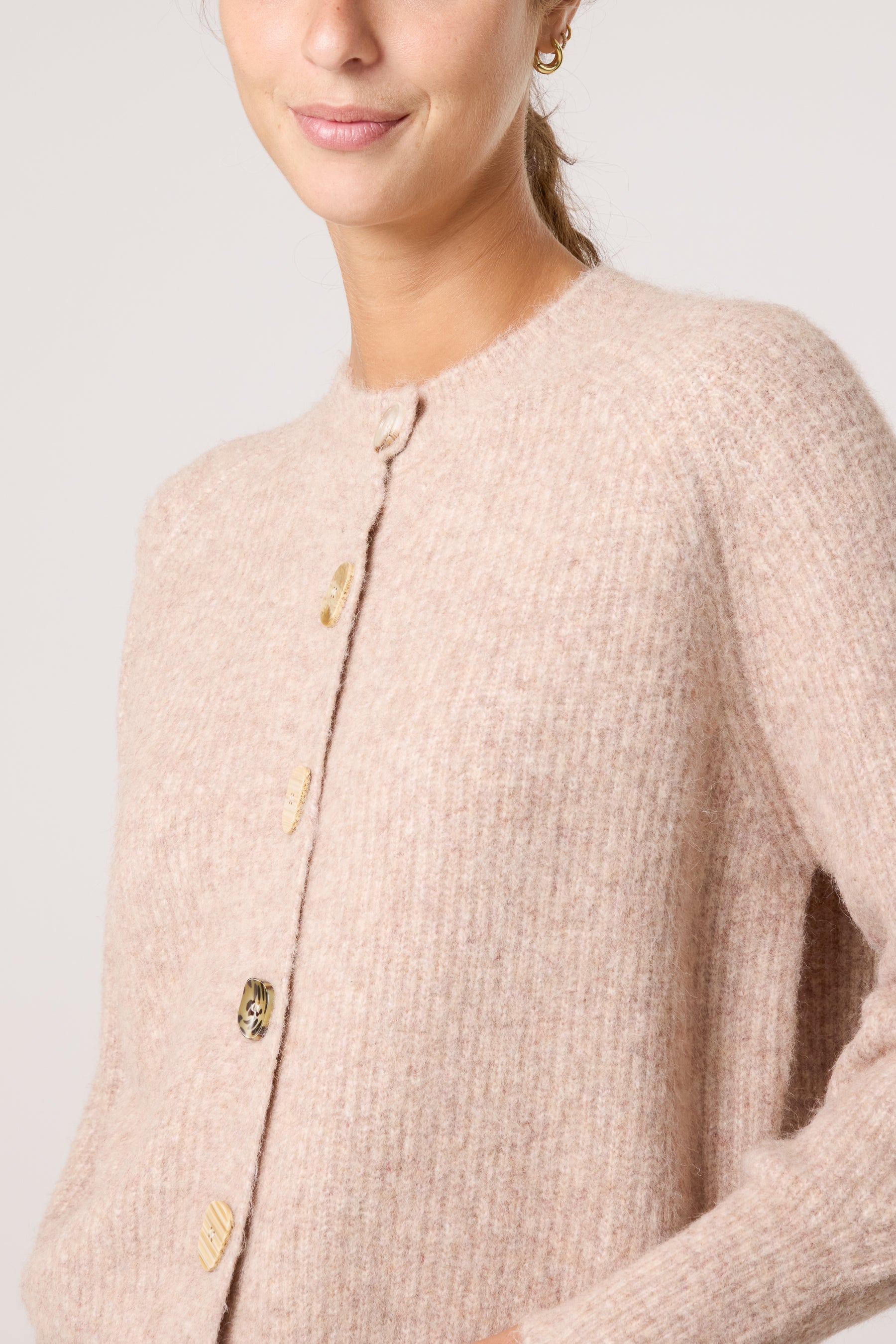 Print Buttons Round Neck Knit Cardigan