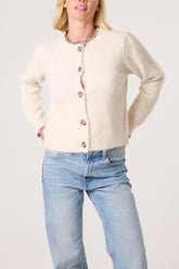 Floral Ruffle Trim Knit Cardigan