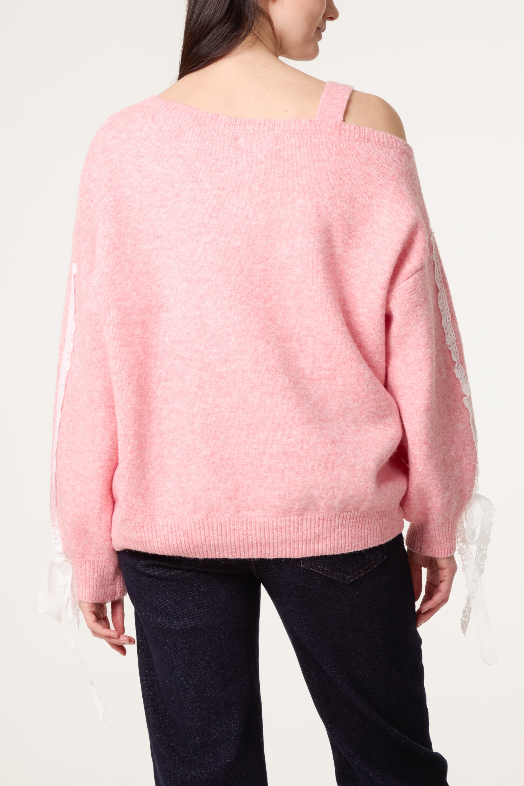 Embroidered & Lace Bow One Shoulder Jumper