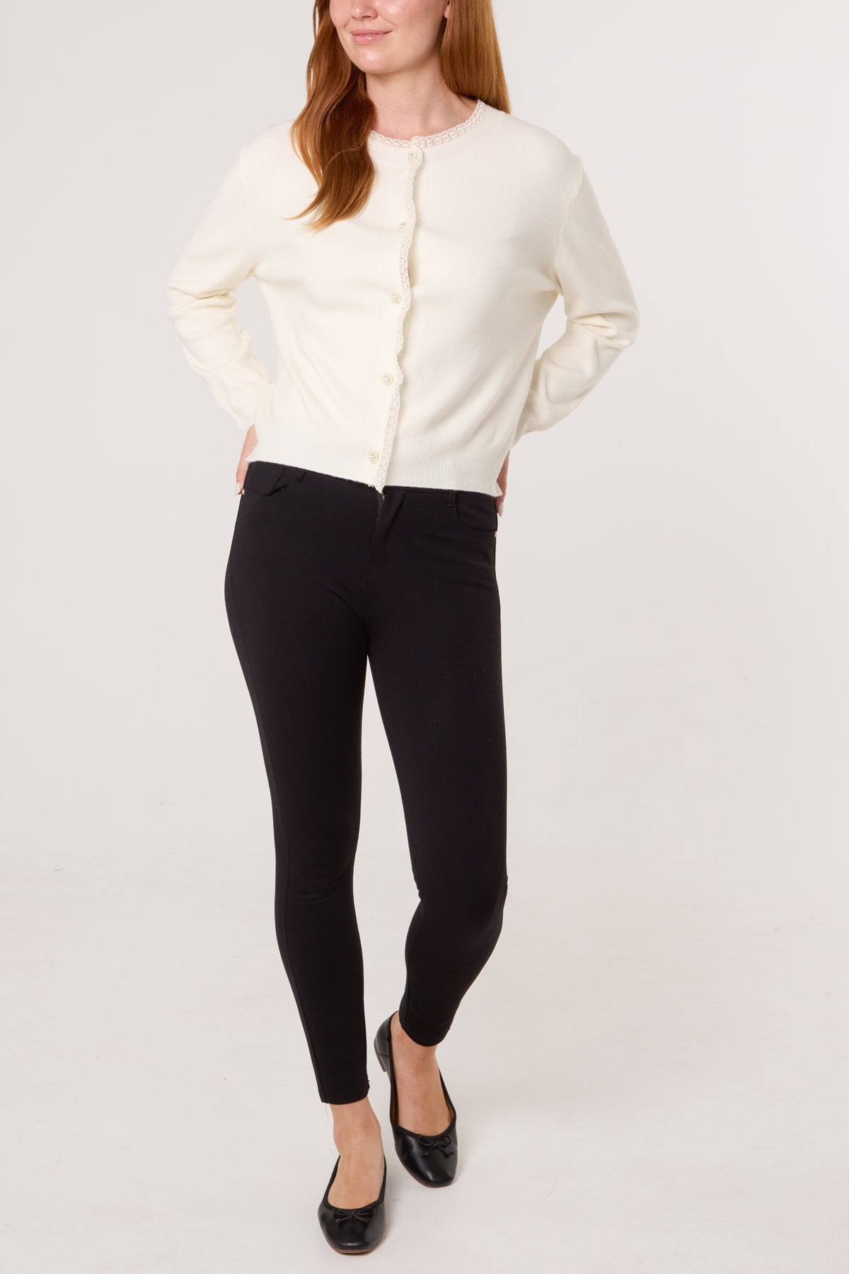 Lace Trim Jewelled Button Cardigan