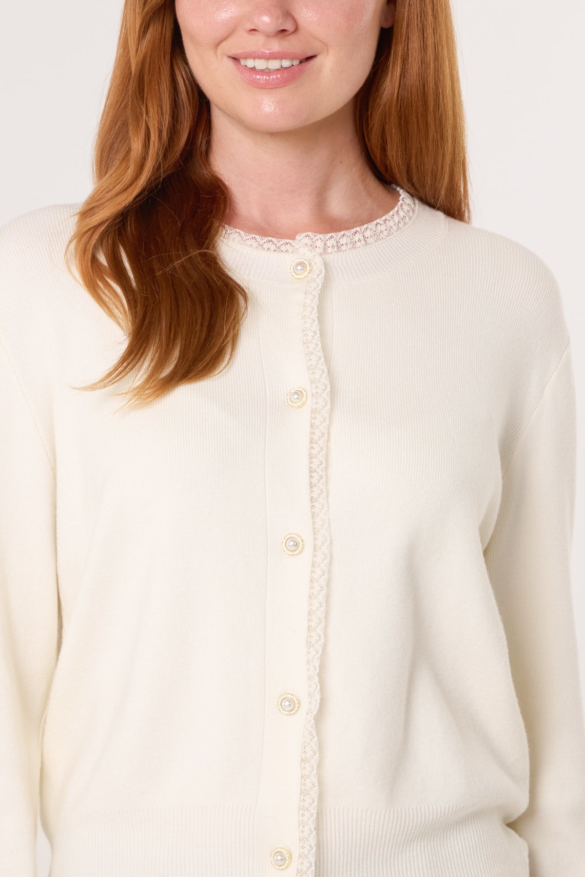 Lace Trim Jewelled Button Cardigan