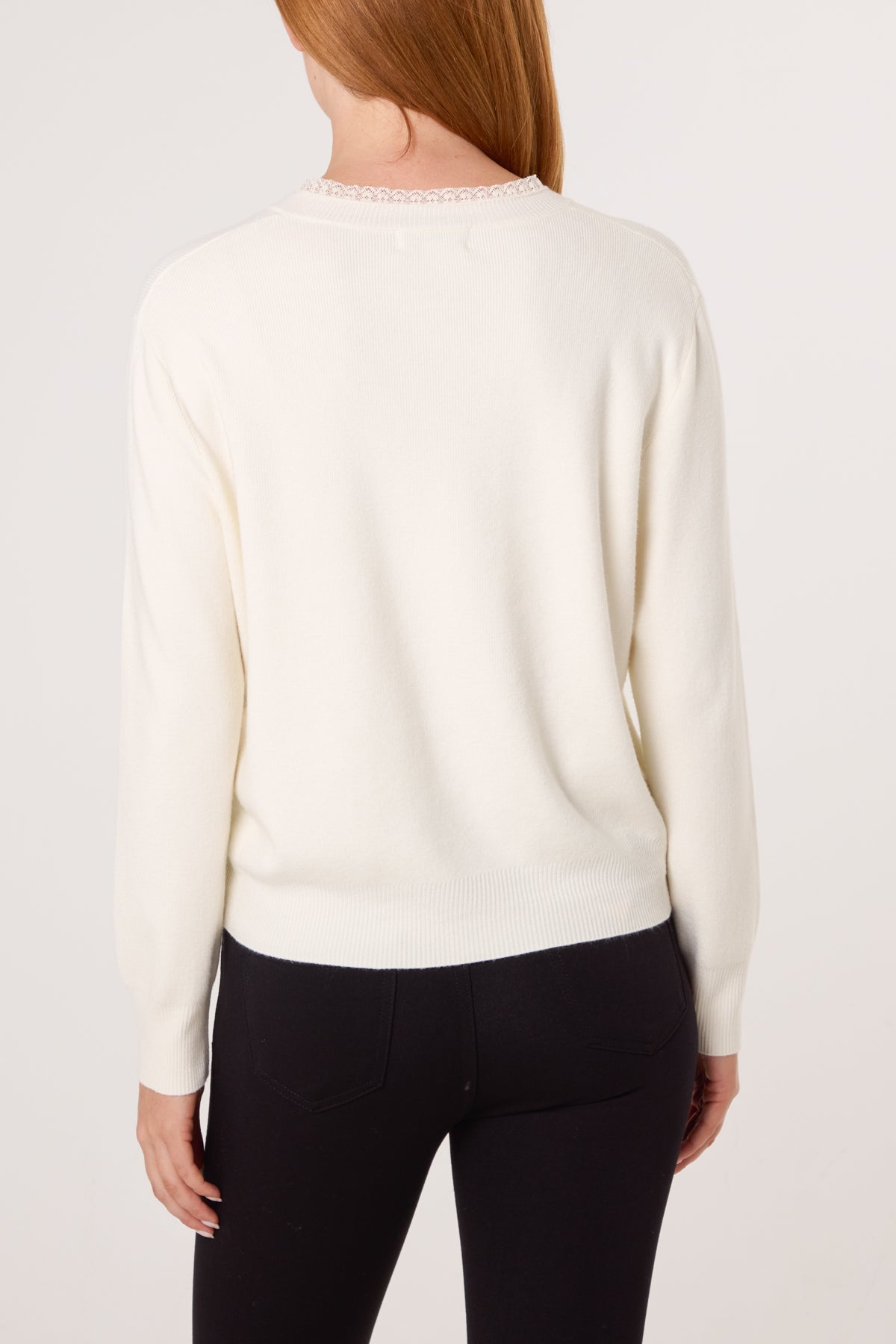 Lace Trim Jewelled Button Cardigan
