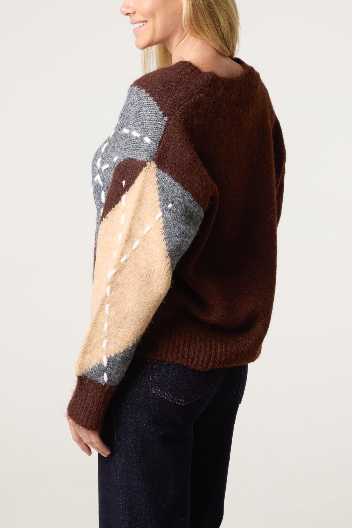Stitched Argyle Pattern Jumper