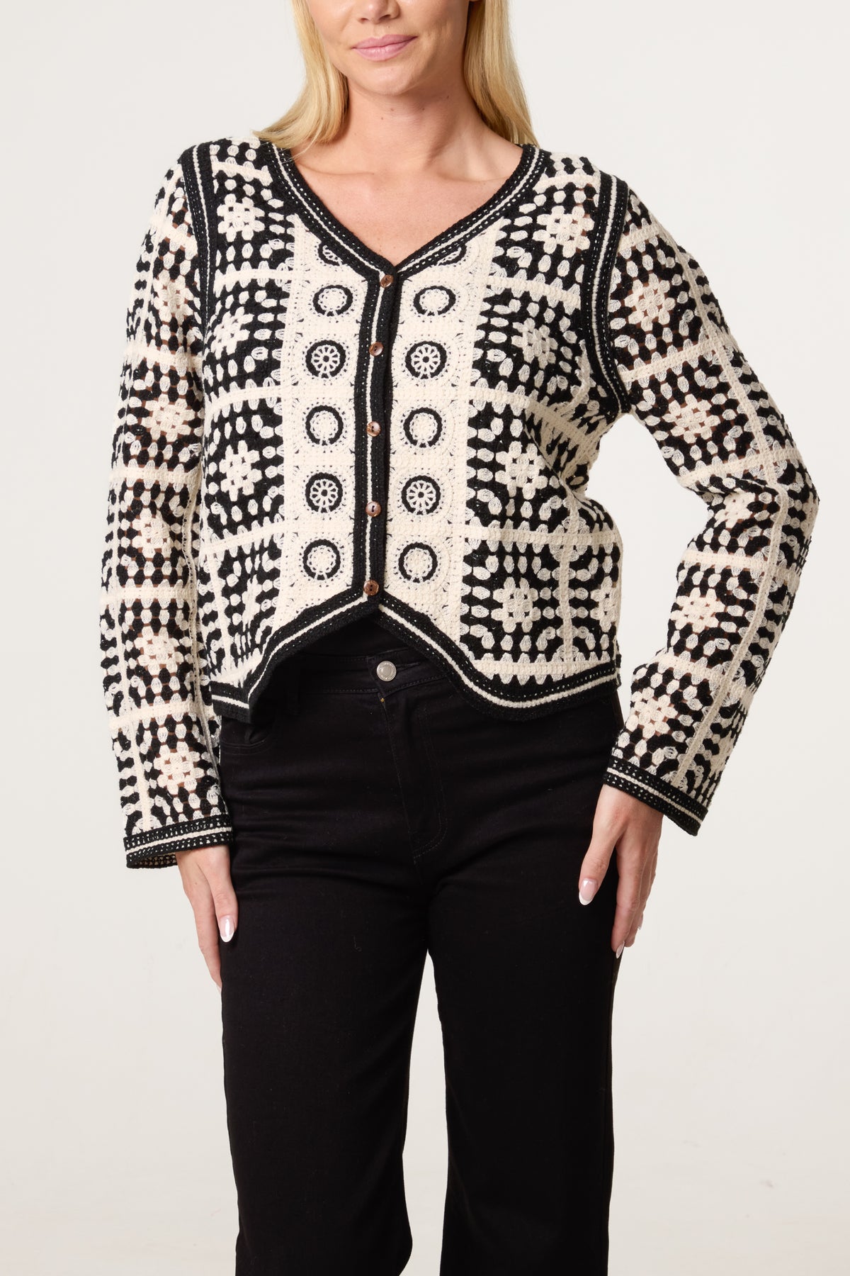 Patchwork Crochet V Cardigan