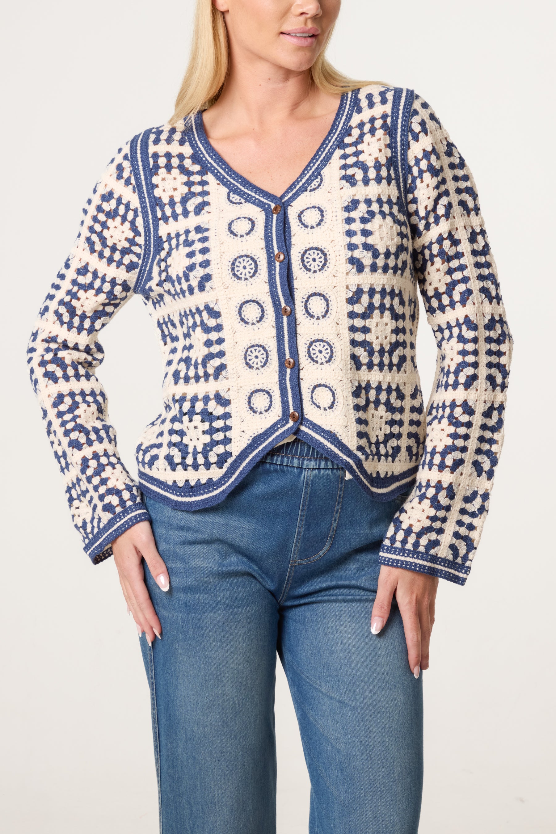 Patchwork Crochet V Cardigan