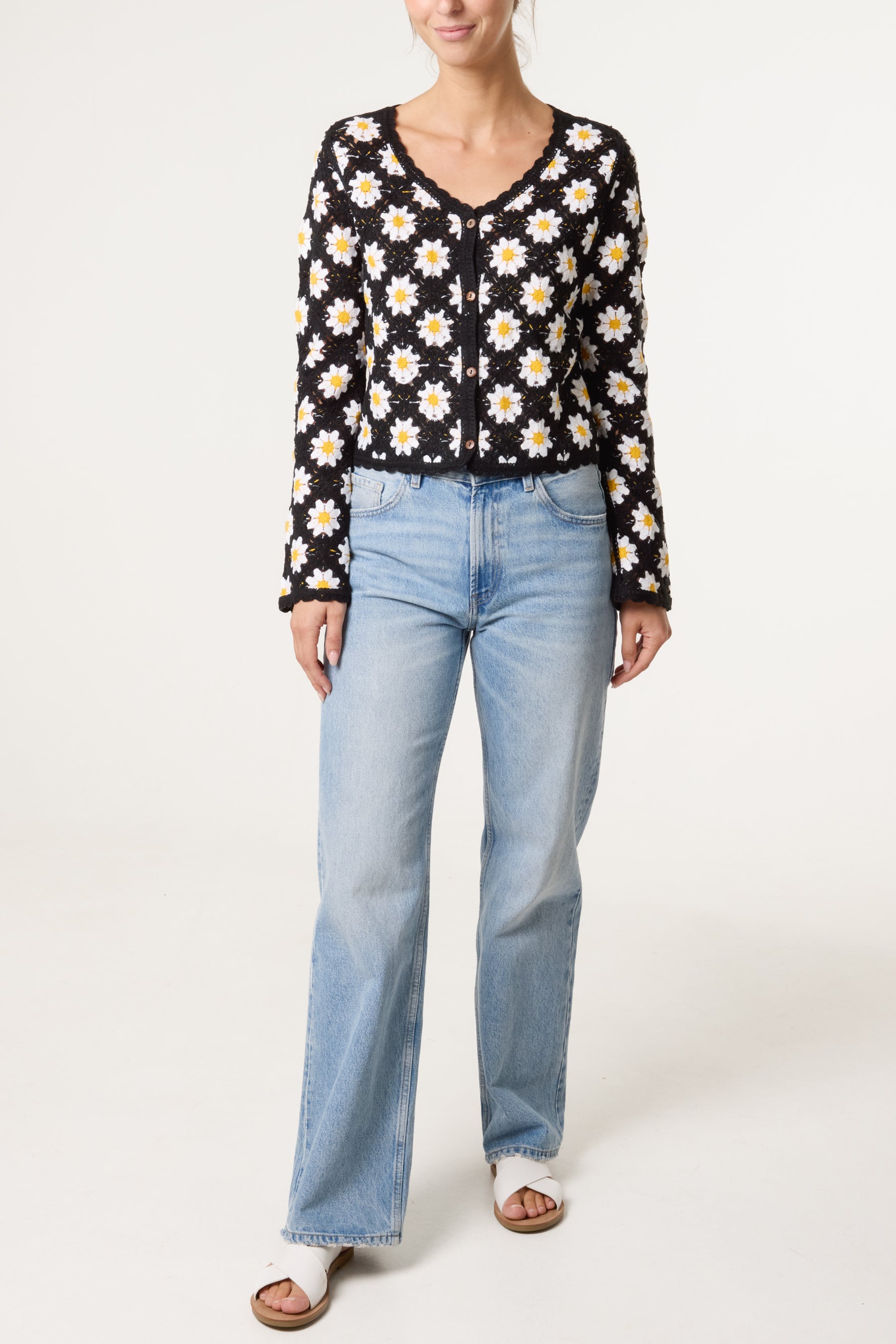 Daisy Crochet Scallop Cardigan