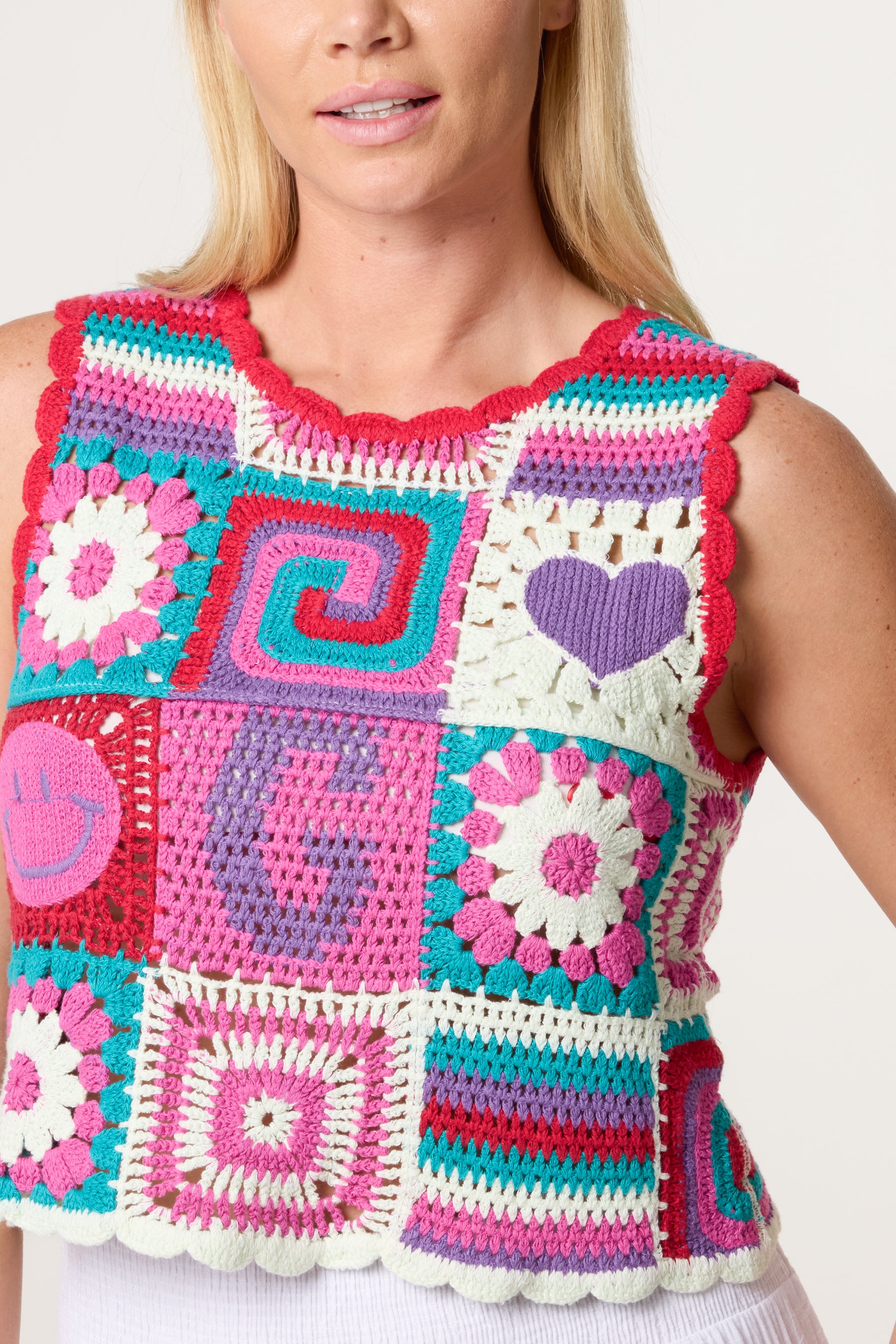 Retro Patchwork Crochet Vest