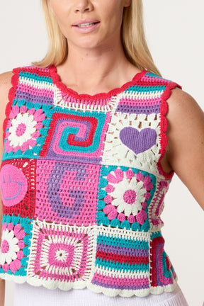Retro Patchwork Crochet Vest