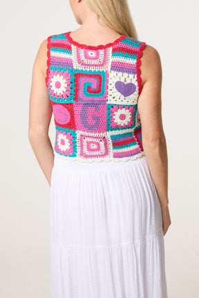 Retro Patchwork Crochet Vest