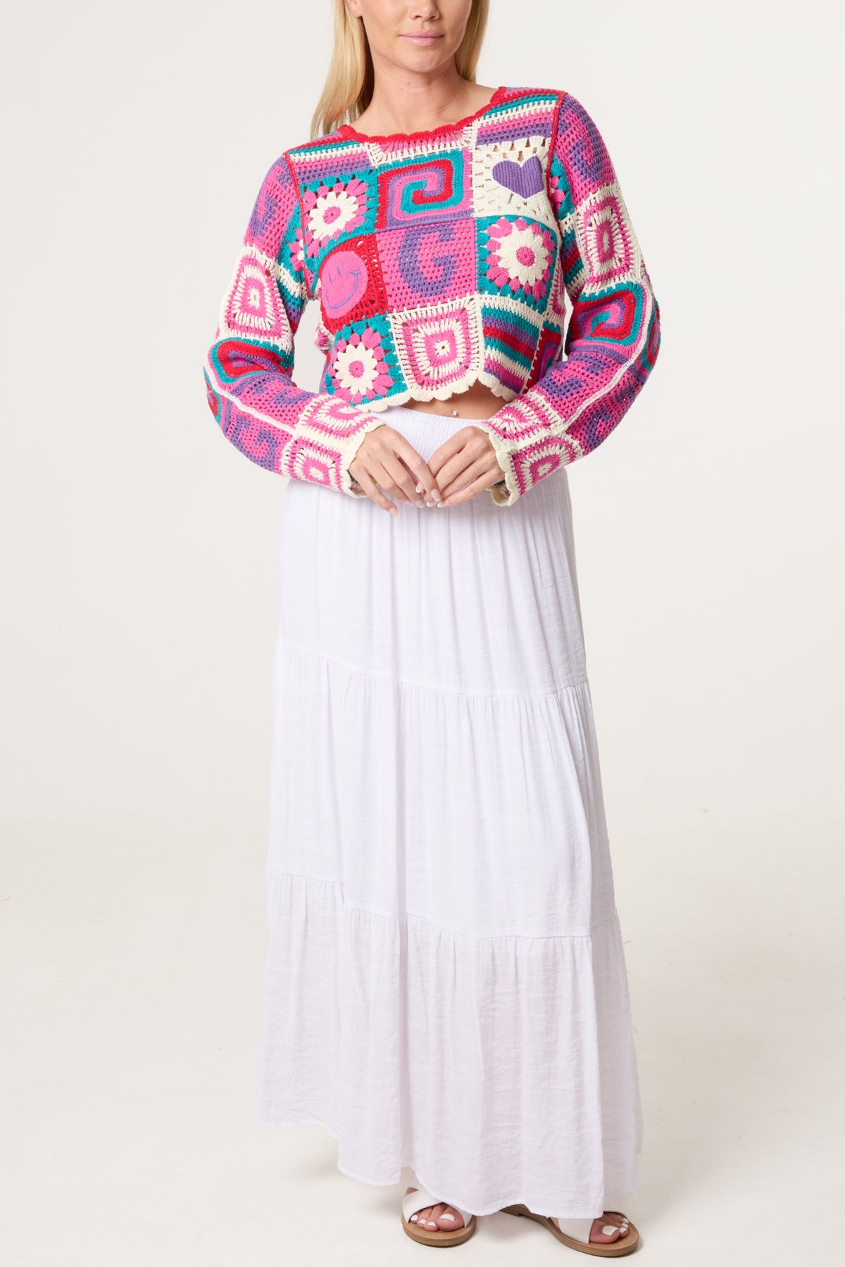 Retro Patchwork Crochet Cropped Top