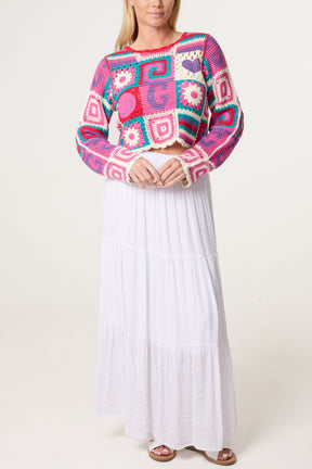 Retro Patchwork Crochet Cropped Top