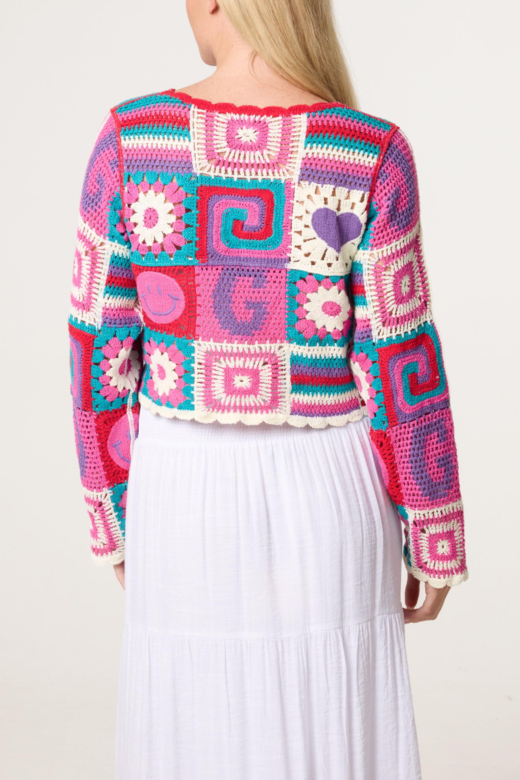 Retro Patchwork Crochet Cropped Top