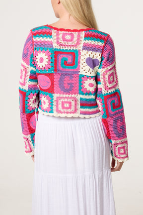 Retro Patchwork Crochet Cropped Top