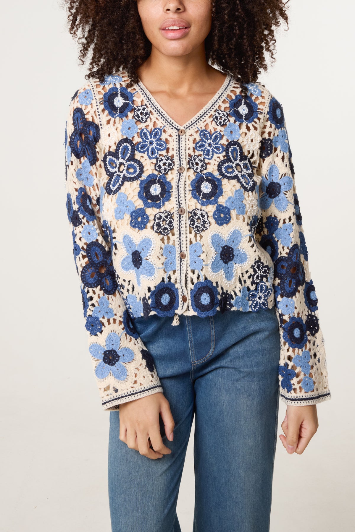 Floral Crochet V Cardigan