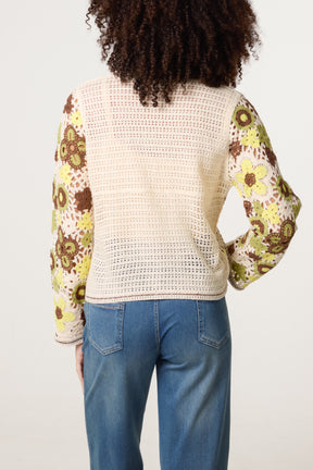 Floral Crochet V-Neck Cardigan