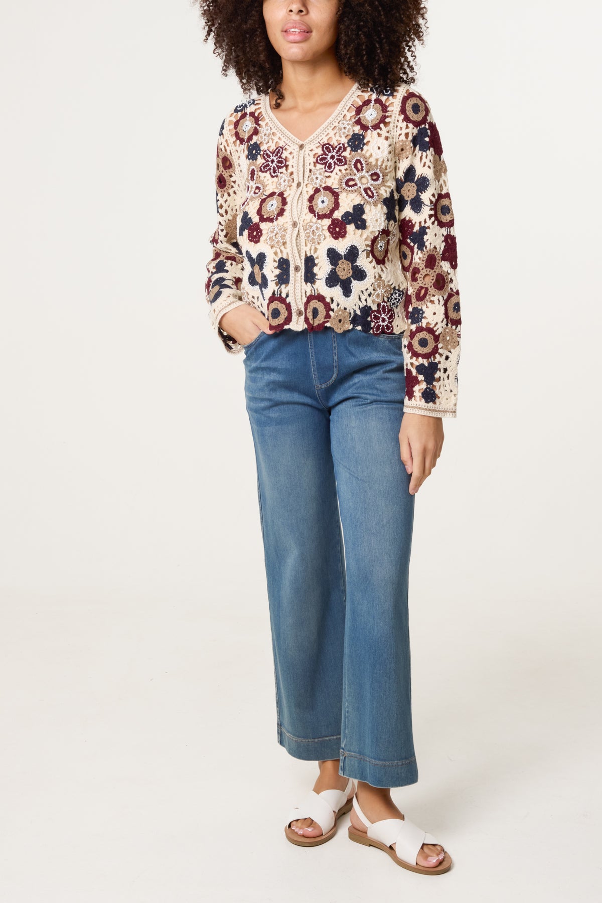 Floral Crochet V Cardigan