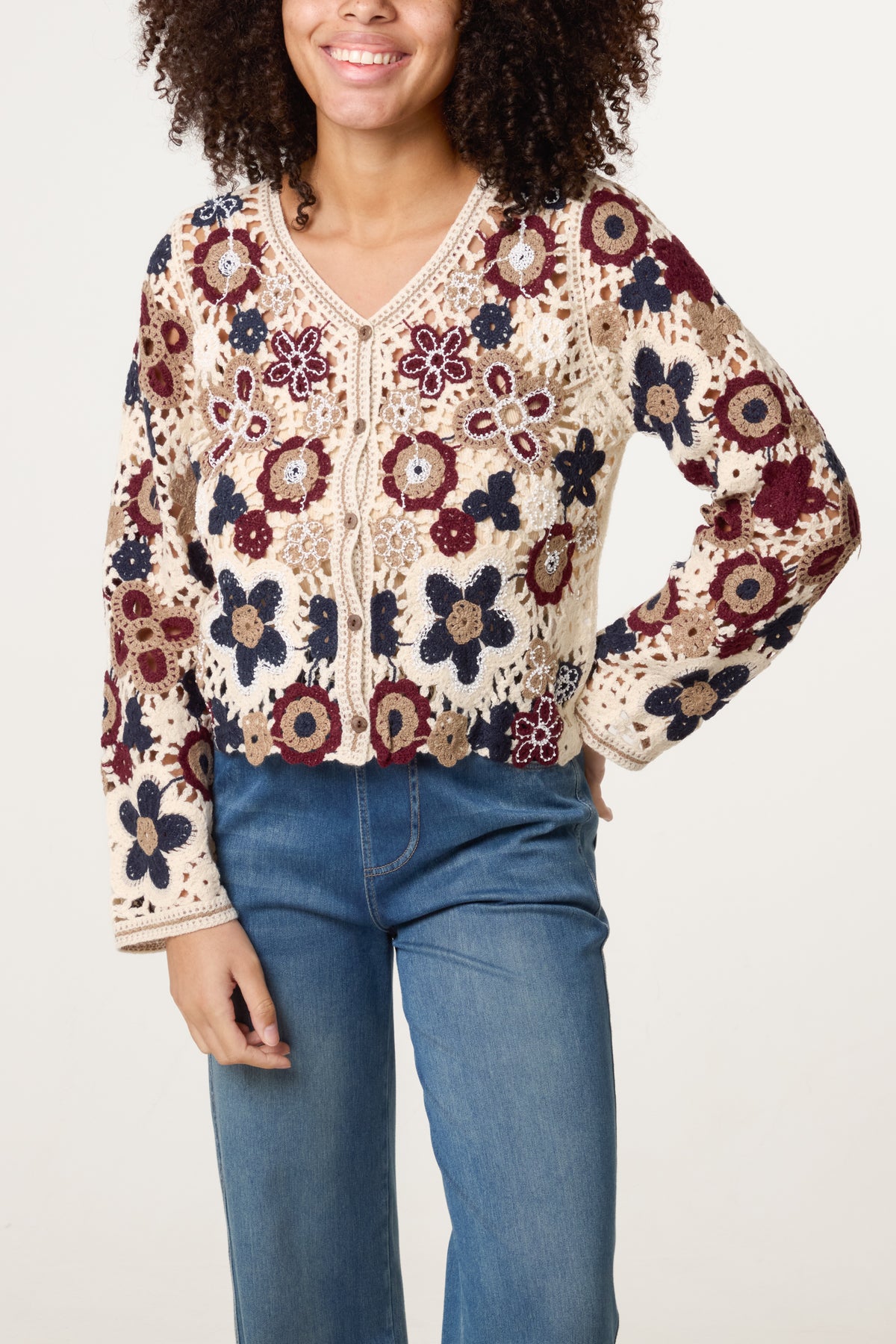 Floral Crochet V Cardigan