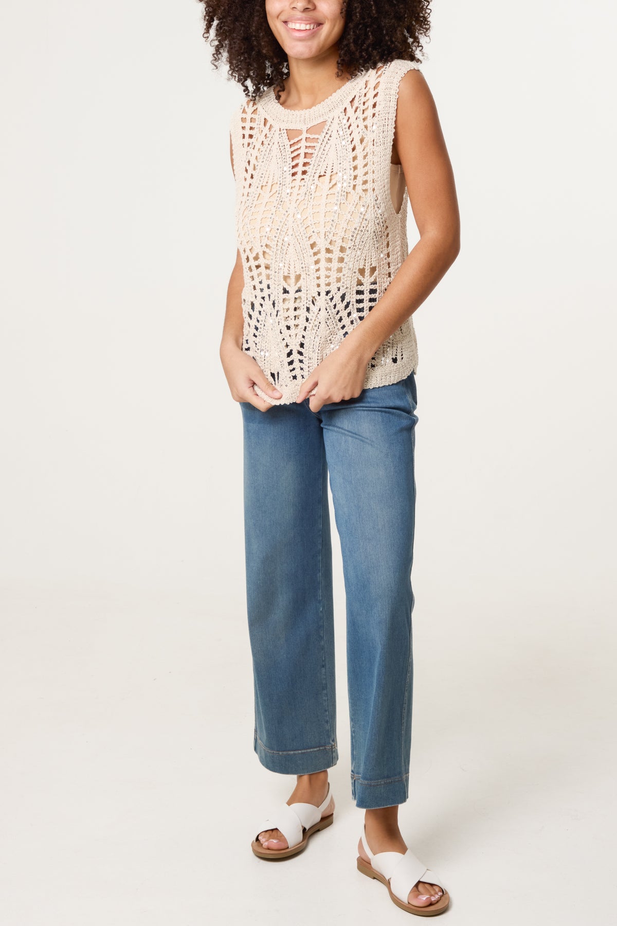 Crochet & Sequin Sleeveless Top