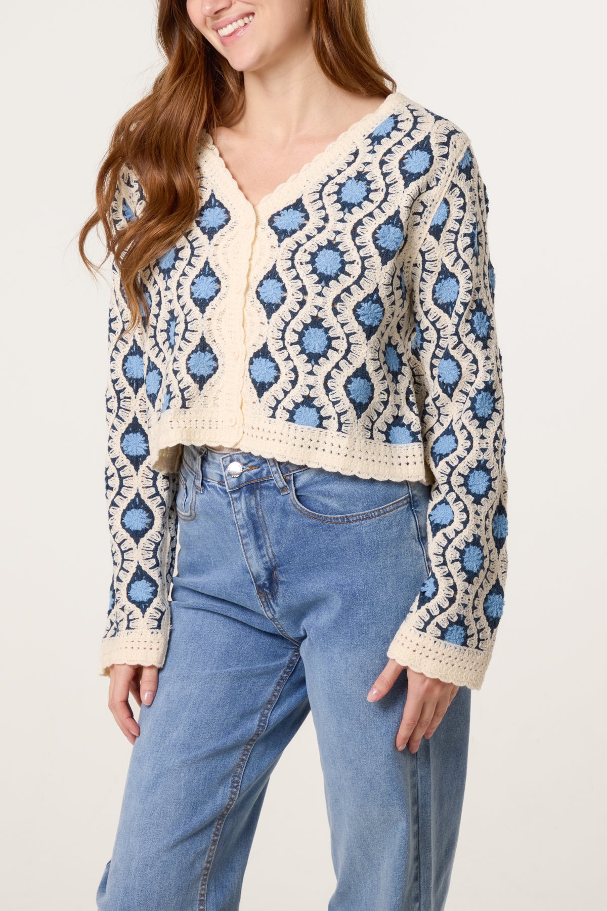 Geo Circle Wave Crochet Cardigan