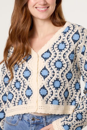 Geo Circle Wave Crochet Cardigan
