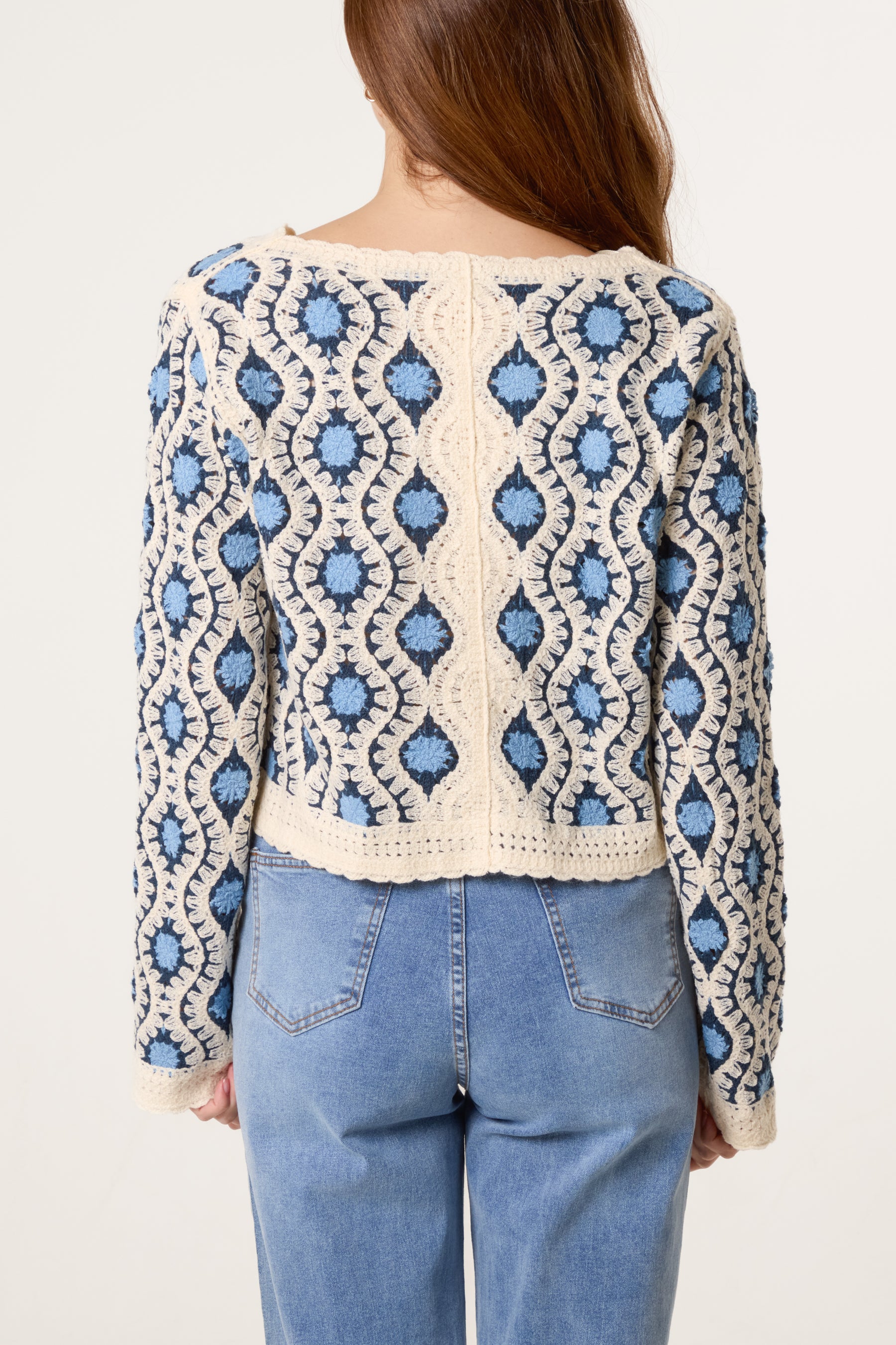 Geo Circle Wave Crochet Cardigan