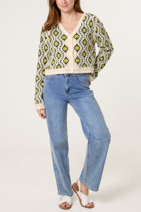 Geo Circle Wave Crochet Cardigan