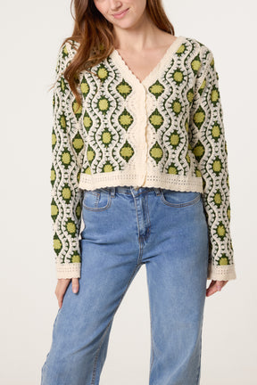 Geo Circle Wave Crochet Cardigan