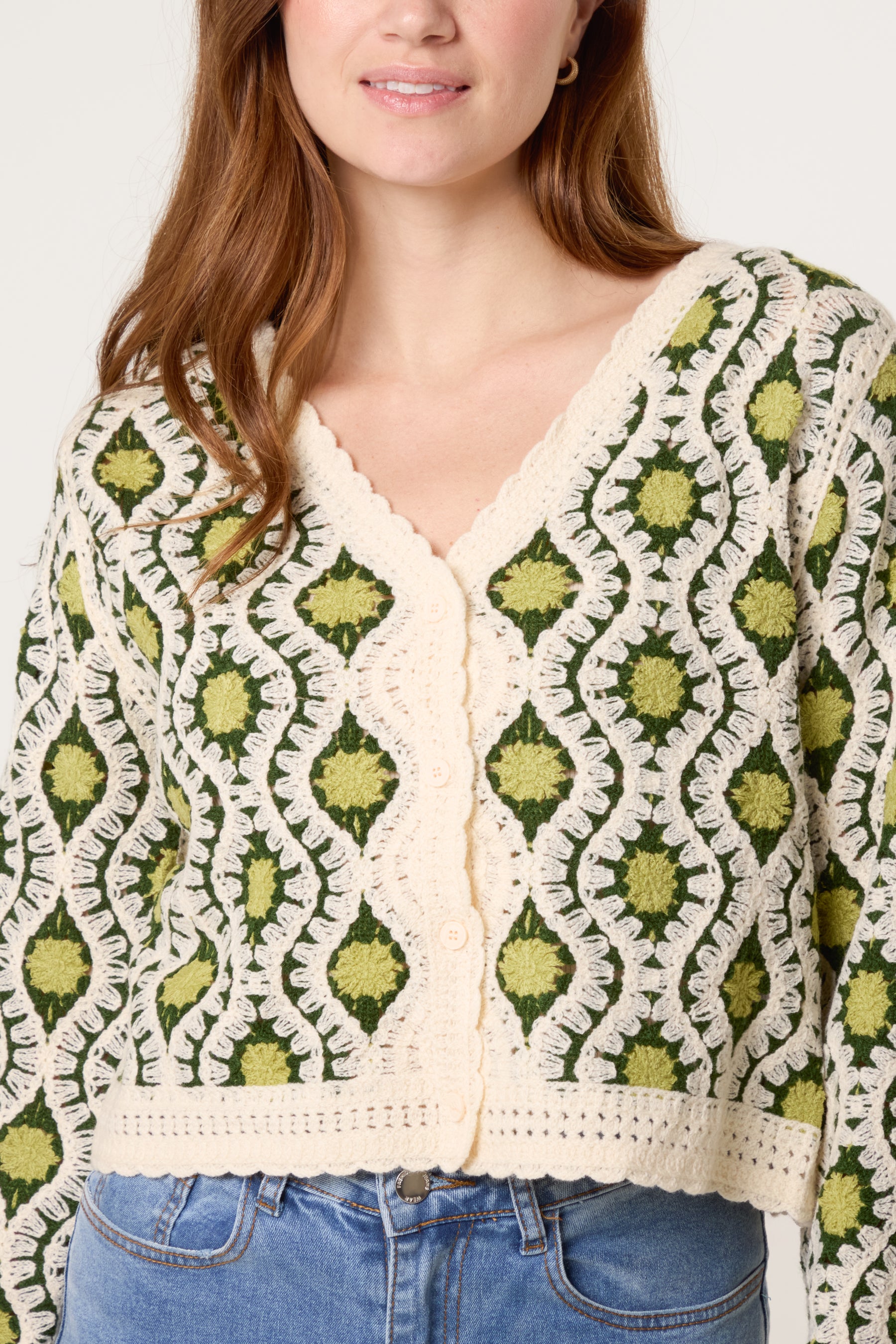 Geo Circle Wave Crochet Cardigan