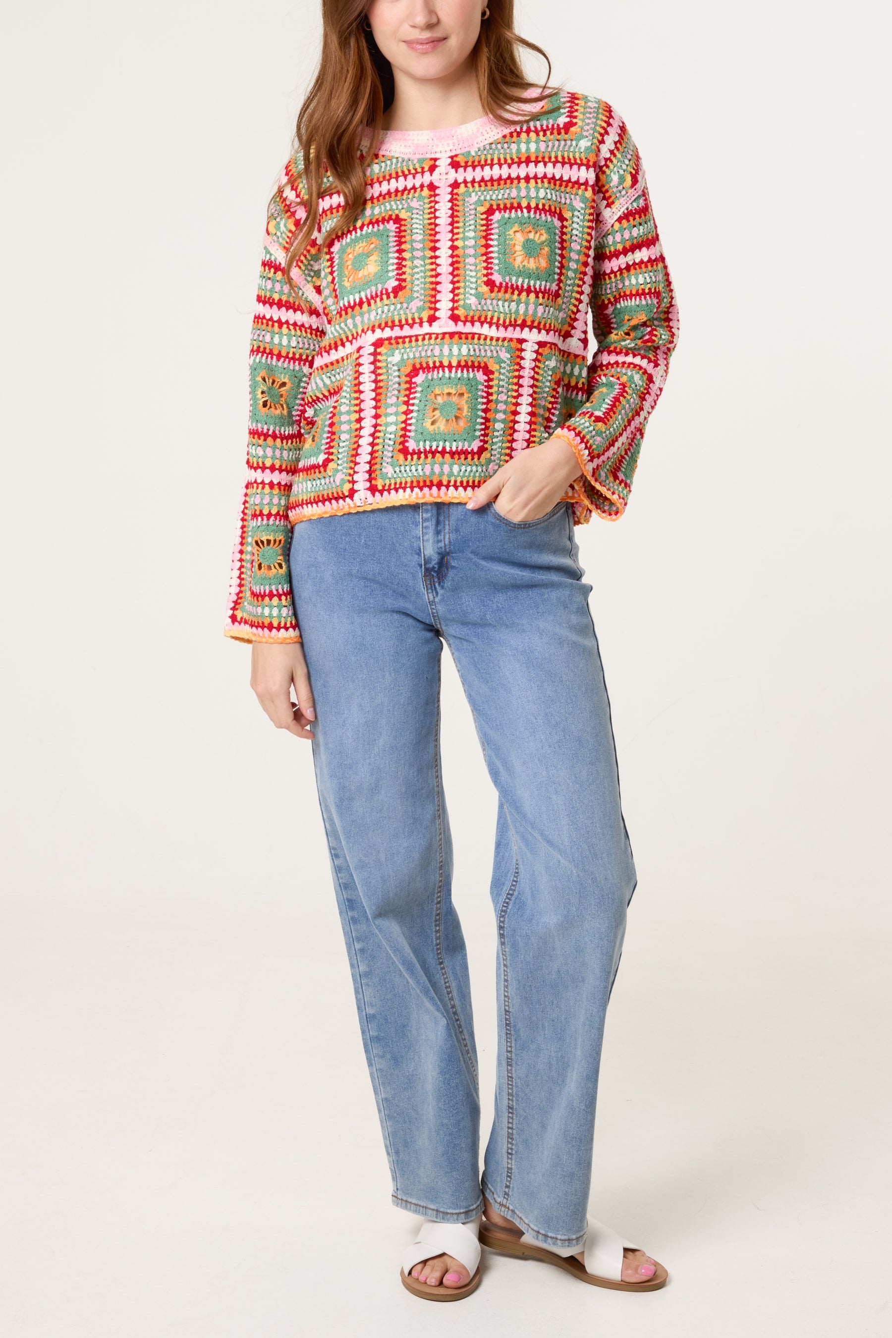 Patchwork Geo Rainbow Crochet Jumper