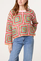 Patchwork Geo Rainbow Crochet Jumper
