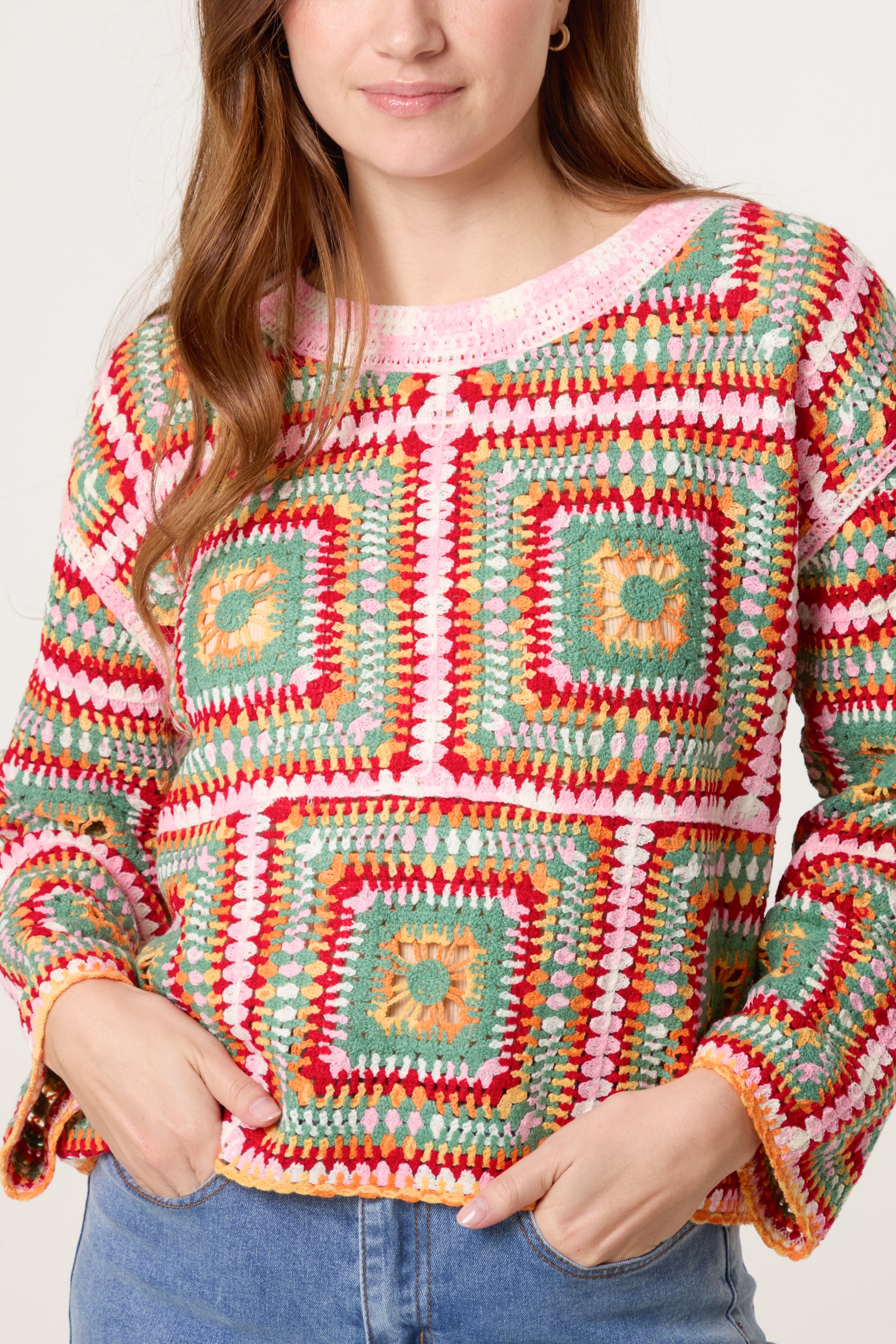 Patchwork Geo Rainbow Crochet Jumper