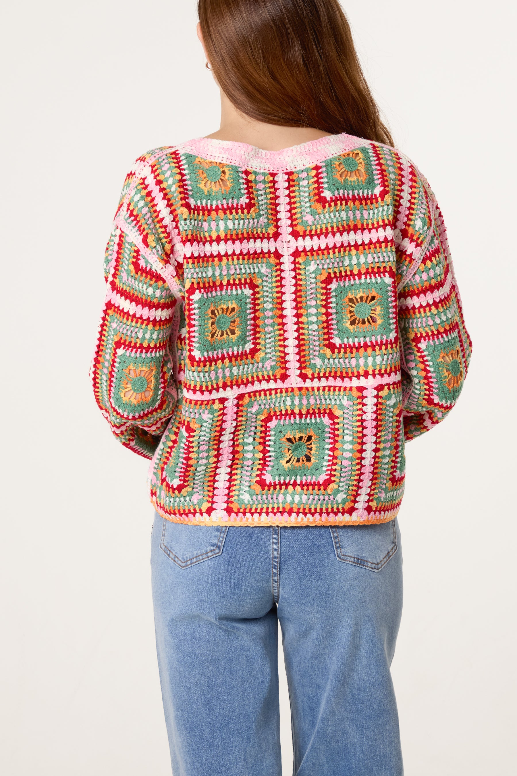 Patchwork Geo Rainbow Crochet Jumper