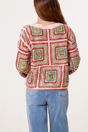 Patchwork Geo Rainbow Crochet Jumper