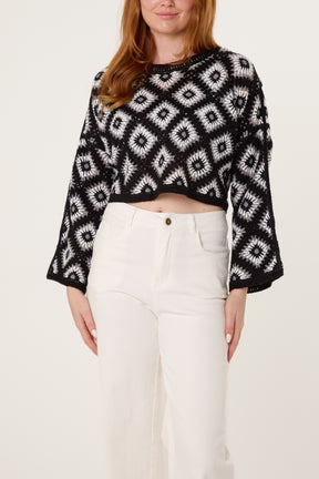 Floral Squares Crochet Cropped Top