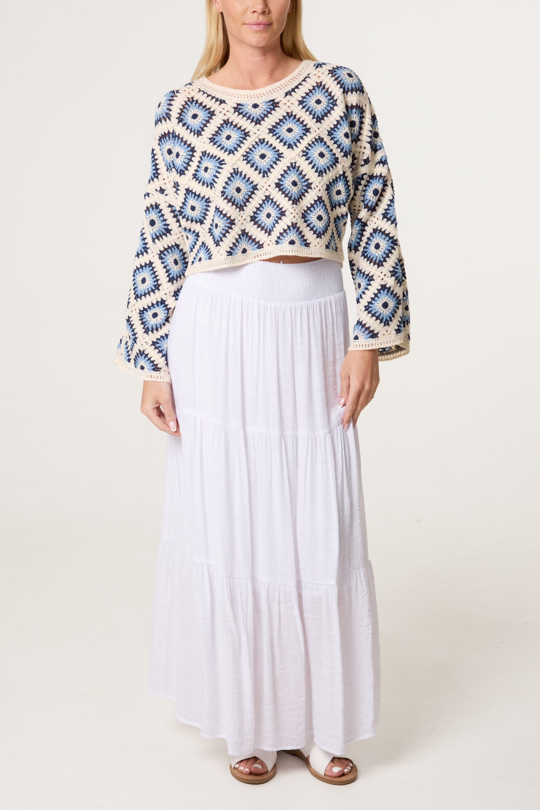 Floral Squares Crochet Cropped Top