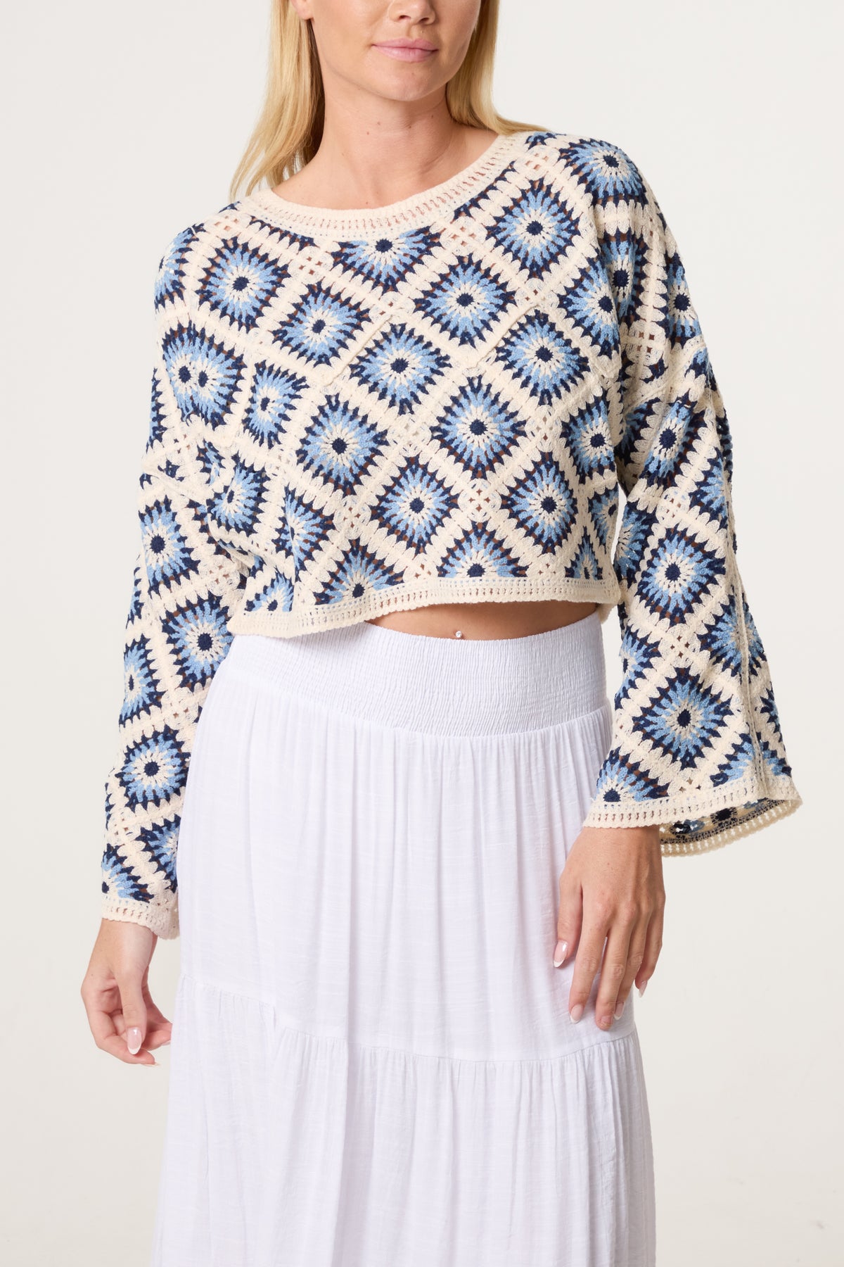 Floral Squares Crochet Cropped Top