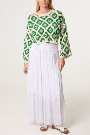 Floral Squares Crochet Cropped Top