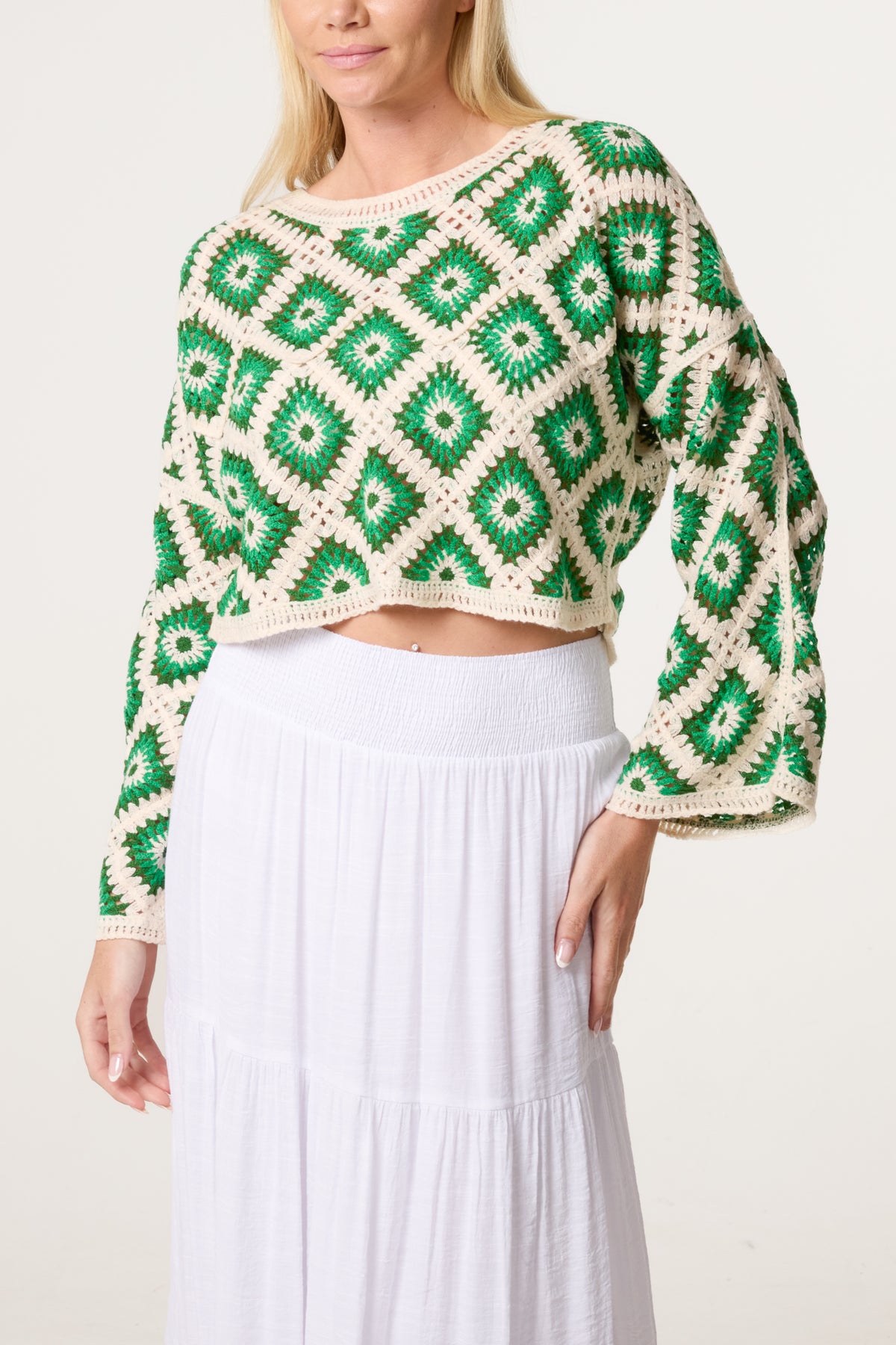 Floral Squares Crochet Cropped Top