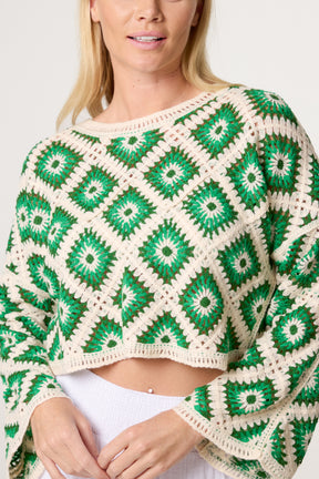 Floral Squares Crochet Cropped Top